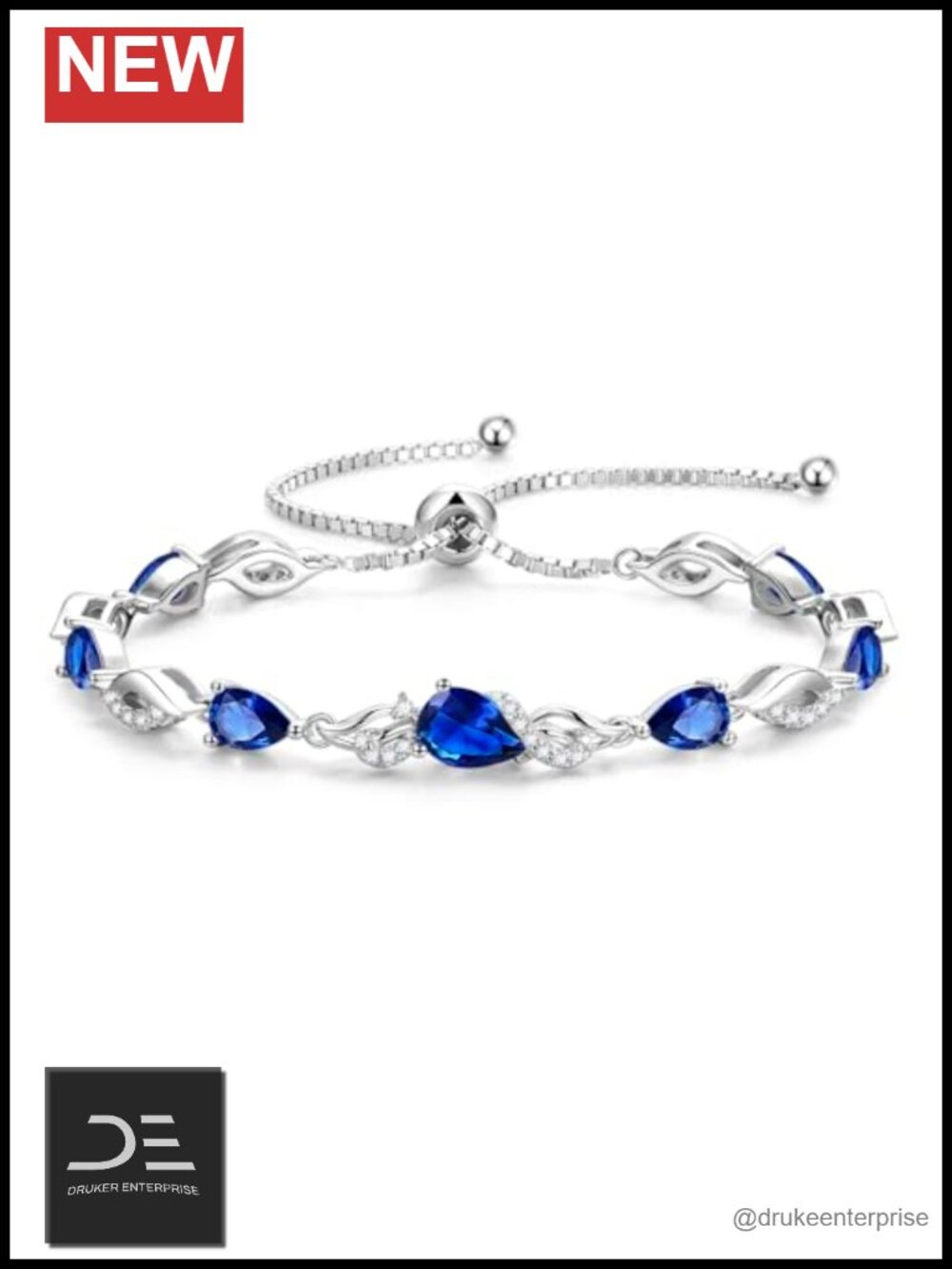 Sterling Silver Sapphire Teardrop Tennis Bracelet Adjustable Women